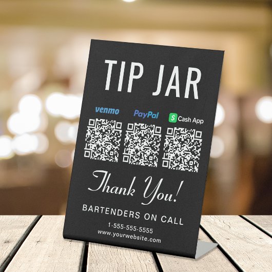 Tipp Jar Venmo Paypal Cashapp QR Codes Black Sockelschild