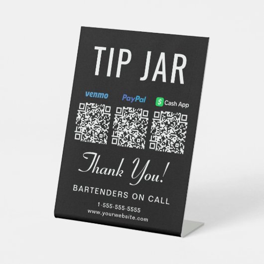 Tipp Jar Venmo Paypal Cashapp QR Codes Black Sockelschild (Vorderseite)