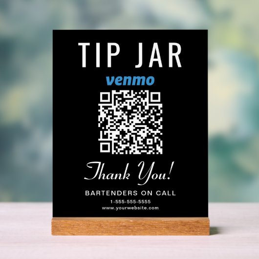 Tipp Jar Venmo QR Code Black Acrylschild (Neutral)