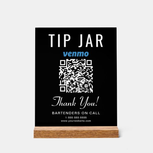 Tipp Jar Venmo QR Code Black Acrylschild (Vorderseite)