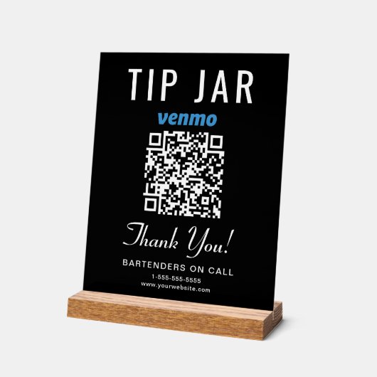 Tipp Jar Venmo QR Code Black Acrylschild (Winkel)