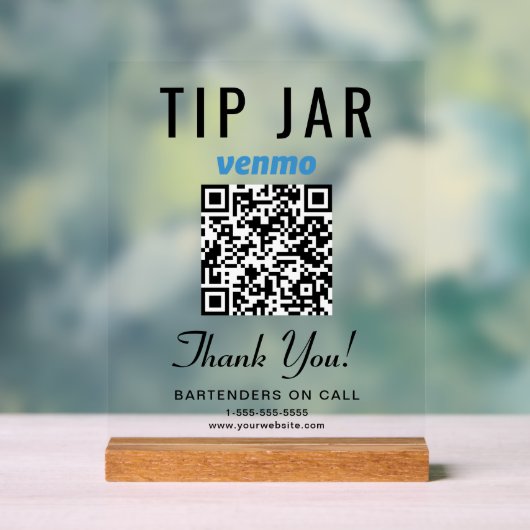 Tipp Jar Venmo QR Code löschen Acrylschild (Neutral)