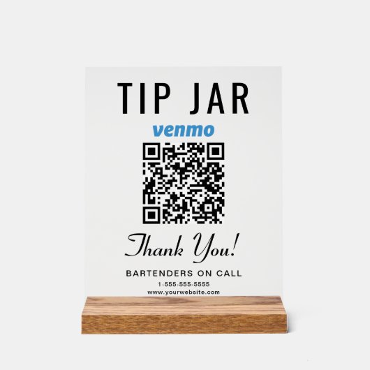Tipp Jar Venmo QR Code löschen Acrylschild (Vorderseite)