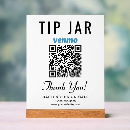 Tipp Jar Venmo QR Code Weiß Acrylschild (Neutral)