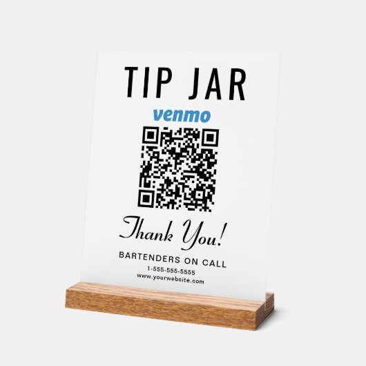 Tipp Jar Venmo QR Code Weiß Acrylschild (Winkel)