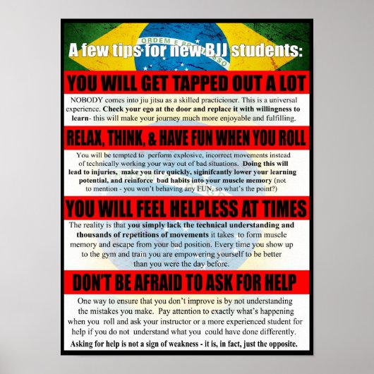 Tipps für BJJ Beginners Gym Poster (Vorne)
