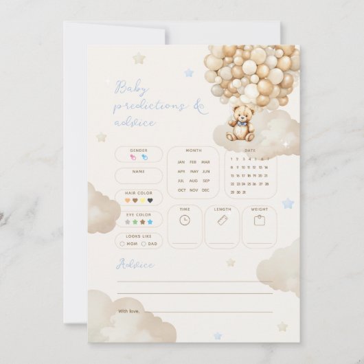 Tipps Teddy Bear Baby Shower Game Einladung (Vorderseite)