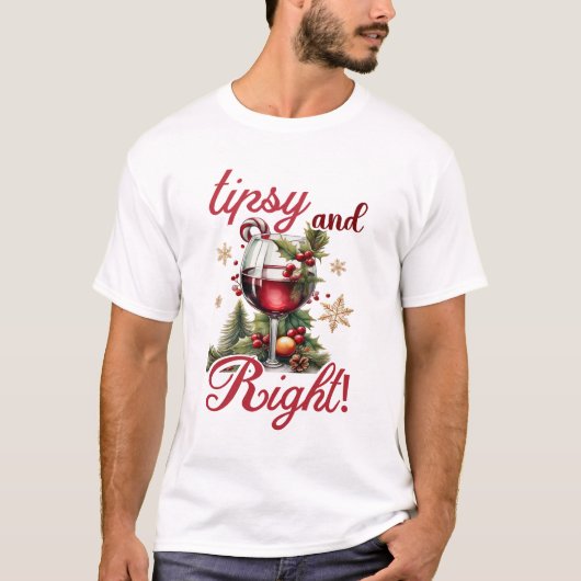 Tipsy and Bright Funny Wine Lovers Christmas T-Shirt (Vorderseite)