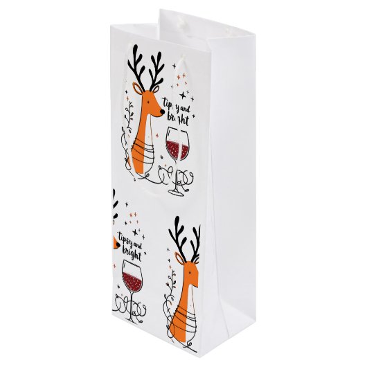 Tipsy and Bright Reindeer Geschenktüte Für Weinflaschen (Rückseite Schrägansicht)