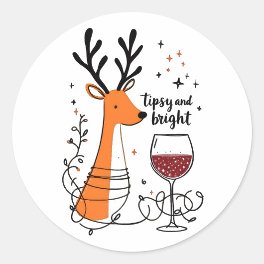 Tipsy and Bright Reindeer Runder Aufkleber (Vorderseite)