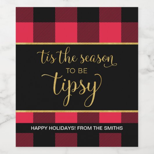 Tipsy Buffalo Kariertes Weihnachtsweinlabel Weinetikett (Einzelnes Label)