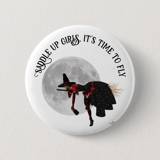 Tipsy Hexe auf Button im Flying Broom (Vorderseite)