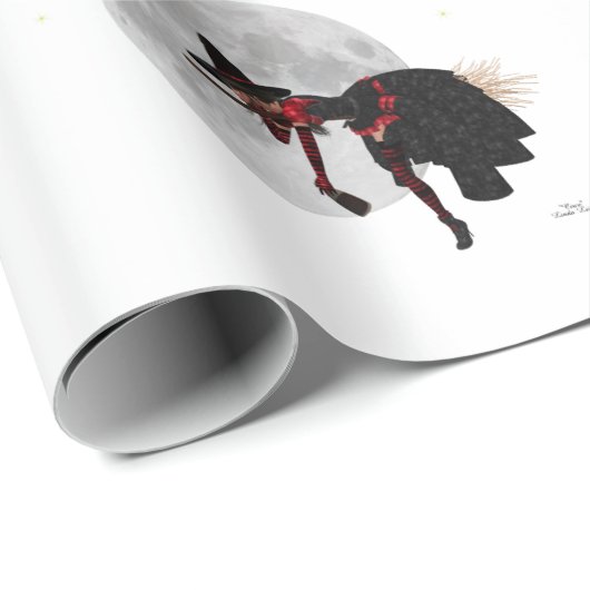 Tipsy Hexe auf dem Flying Broom Wrapping Paper Geschenkpapier (Rolleneckpunkt)