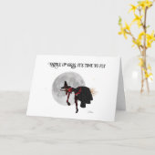 Tipsy Hexe auf Flying Broom Halloween-Karte Karte (Gelbe Blume)