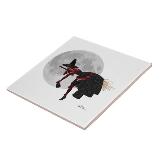 Tipsy Hexe auf Keramik im Flug Fliese (Seite)