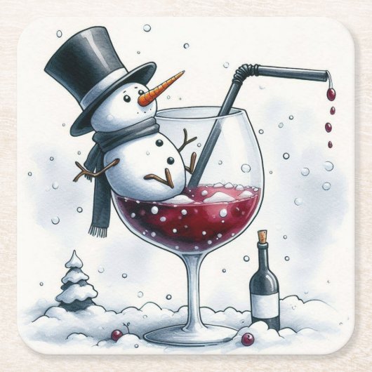 Tipsy Snowman Weihnachts-Untersetzer Rechteckiger Pappuntersetzer (Vorderseite)