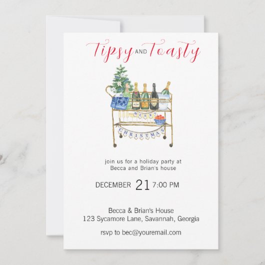Tipsy & Toasty Weihnachtszeit-Party Einladung (Vorderseite)