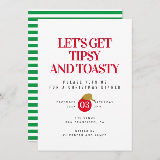 Tipsy und Toasty Weihnachtsessen Einladung (Vorne/Hinten)