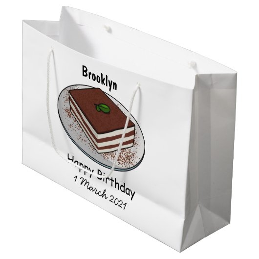 Tiramisu cake Cartoon Große Geschenktüte (Vorderseite Schrägansicht)