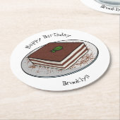 Tiramisu cake Cartoon Runder Pappuntersetzer (Angewinkelt)