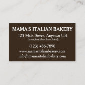 Tiramisu Dessert Italienische Küche Bäckerei Resta Visitenkarte (Rückseite)