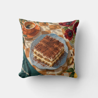 Tiramisu Espresso Rote Blumen Gingham-Teetisch Kissen