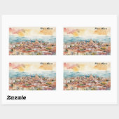 Tirana Albania Watercolor Painting Panorama View Rechteckiger Aufkleber (Blatt)