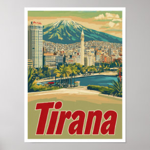 Tirana Albanien Art Vintage Reise Illustration Poster