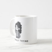 Tired But Trying Relatable Chibi Girl Kaffeetasse (Vorderseite Links)