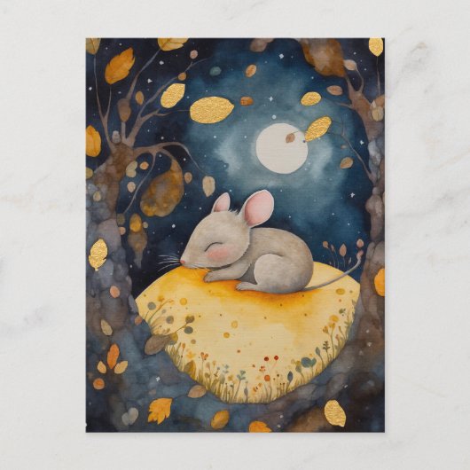 Tired Little Woodland Mouse Postcard Postkarte (Vorderseite)