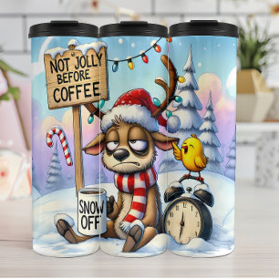 Tired Reindeer braucht Kaffee Thermosbecher
