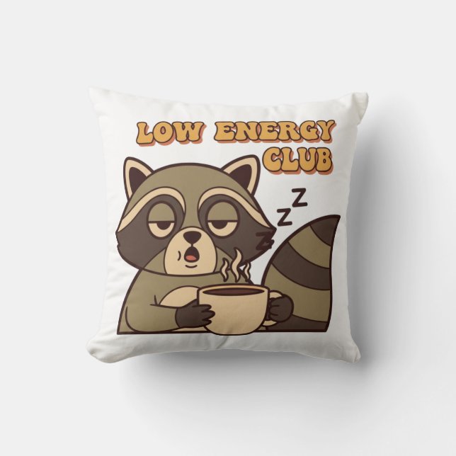 Tired Retro Raccoon Square Throw Pillow Kissen (Vorderseite)