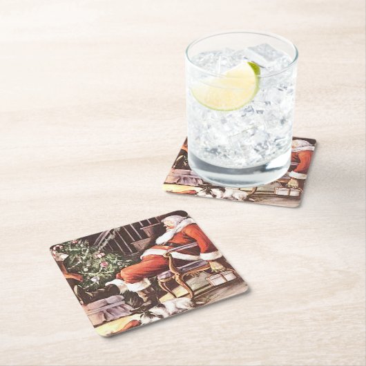 Tired Santa Claus Weihnachten Rechteckiger Pappuntersetzer (Vor Ort)