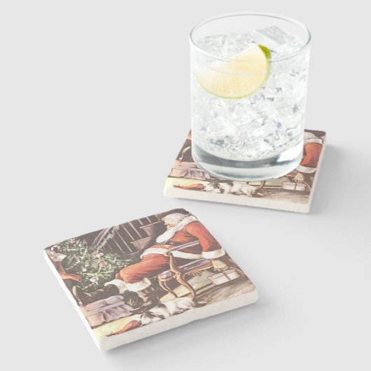 Tired Santa Claus Weihnachten Steinuntersetzer (Seitenansicht)