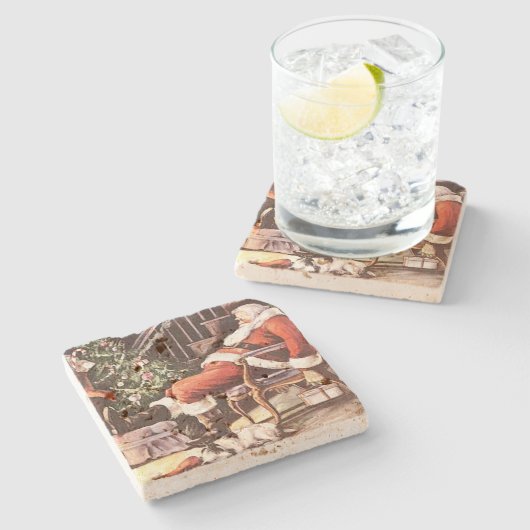 Tired Santa Claus Weihnachten Steinuntersetzer (Seitenansicht)