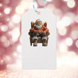 Tired Santa White Gift Tag Geschenkanhänger