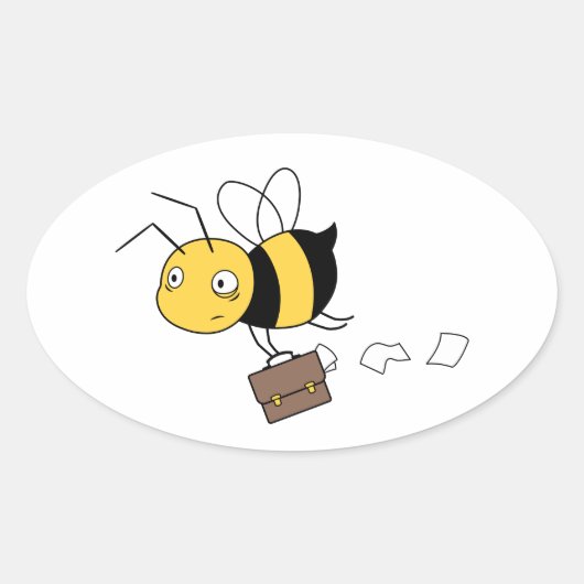 Tired Stressed Bee Holding Briefcase Ovaler Aufkleber (Vorderseite)