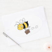 Tired Stressed Bee Holding Briefcase Ovaler Aufkleber (Umschlag)