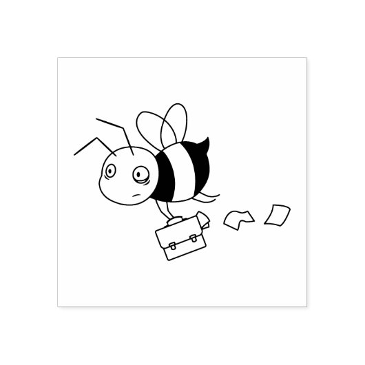 Tired Stressed Worker Bee Holding Briefcase Gummistempel (Prägung)