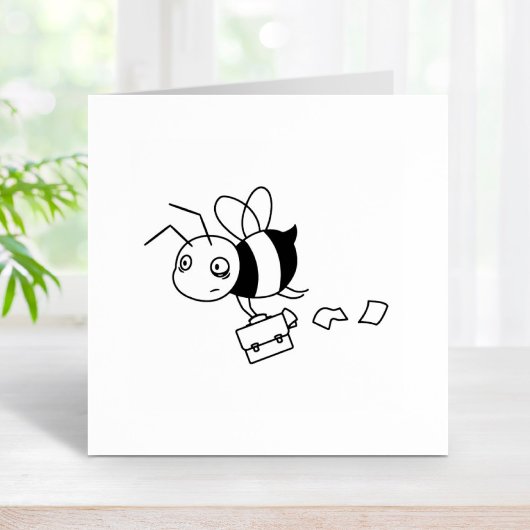 Tired Stressed Worker Bee Holding Briefcase Gummistempel