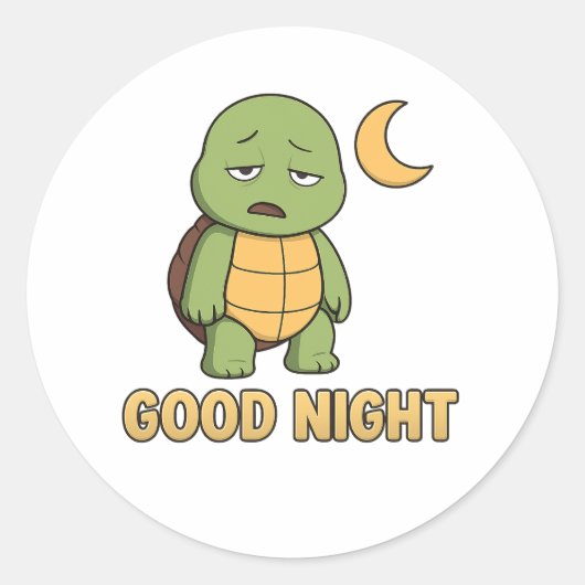 Tired turtle saying Good Night Runder Aufkleber (Vorderseite)