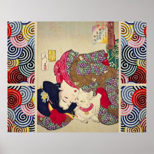 TIRESOME, JAPANISCHE FRAU MIT WEISSER KATZE POSTER