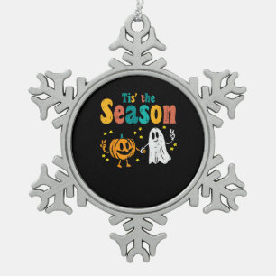 Tis Season Pumpkin Leaf Latte Herbst Softball Schneeflocken Zinn-Ornament