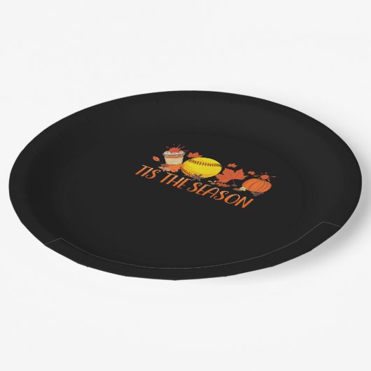 Tis Season Pumpkin Spice Latte Halloween Fall Coff Pappteller (Schrägansicht)