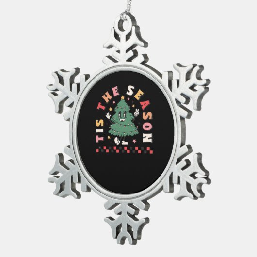 Tis Season Retro Halloween Spooky Season Fall Schneeflocken Zinn-Ornament (Rechts)