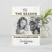 TIS THE SAASON Gold Spritzer Modernes Foto Einladung (Stehend Vorderseite)