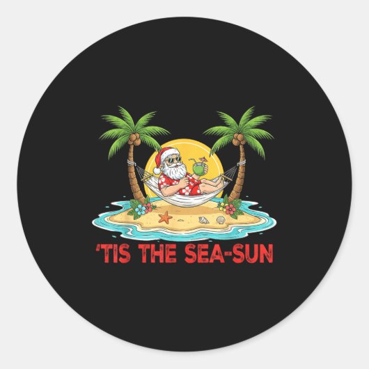 Tis The Sea-sun Santa Beach Vibes Christmas In Jul Runder Aufkleber (Vorderseite)