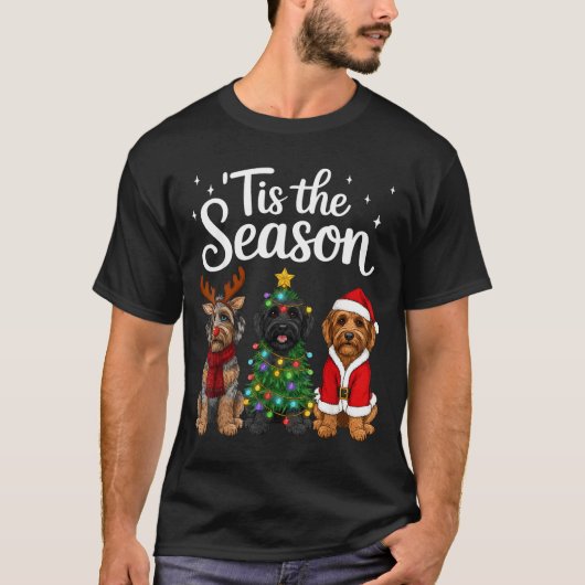 Tis The Season Aussiedoodle Christmas Santa Dog Lo T-Shirt (Vorderseite)