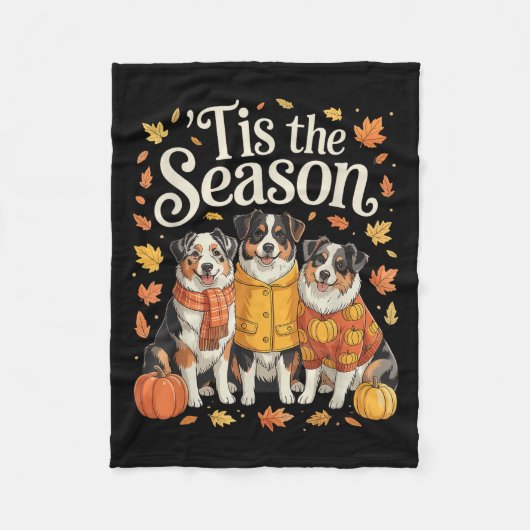 Tis The Season Australian Shepherd Fall Autumn Pum Fleecedecke (Vorderseite)