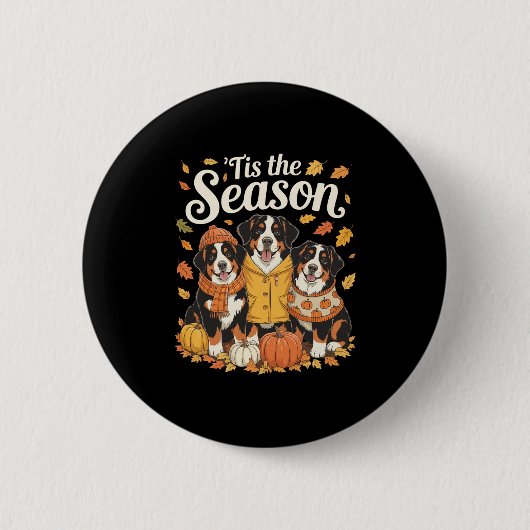 Tis The Season Bernese Mountain Dog Fall Autumn Pu Button (Vorderseite)